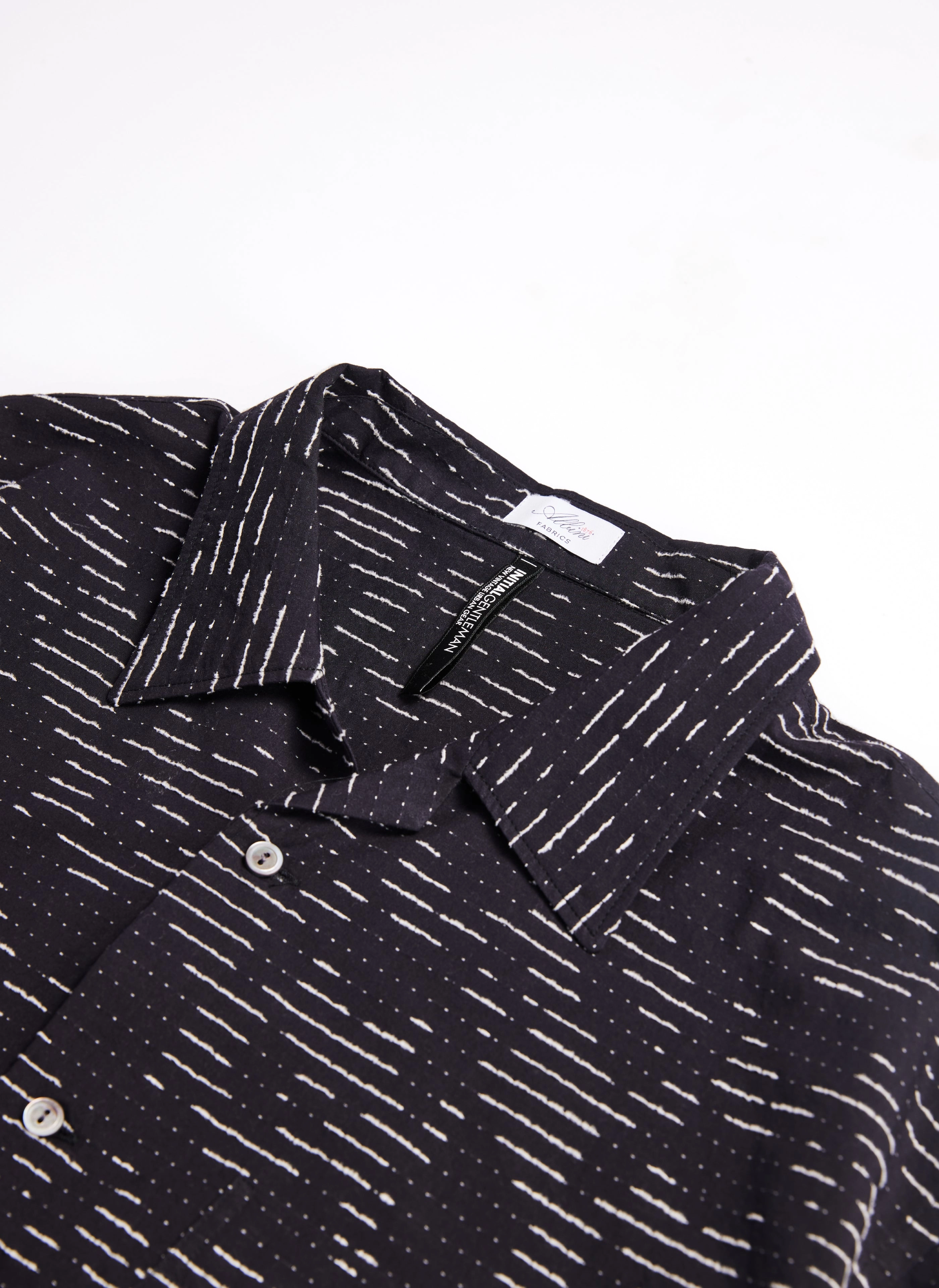 Albini Cotton Jacquard Short Sleeve Open Collar Shirt