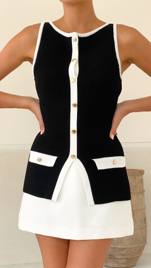 Antoinette Button Up Vest - Black/White