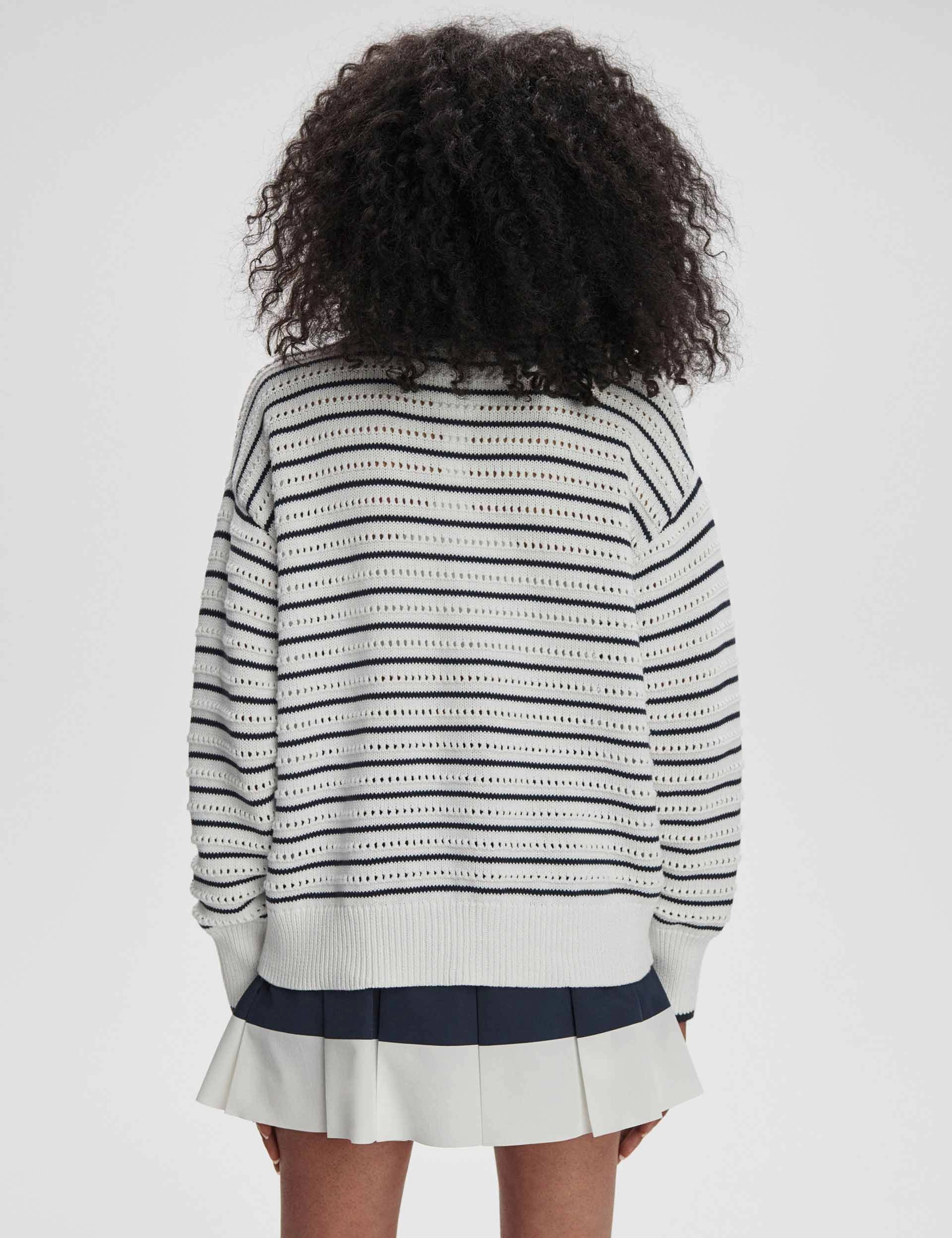Antonia Relaxed Cardigan - White/Blue Nights