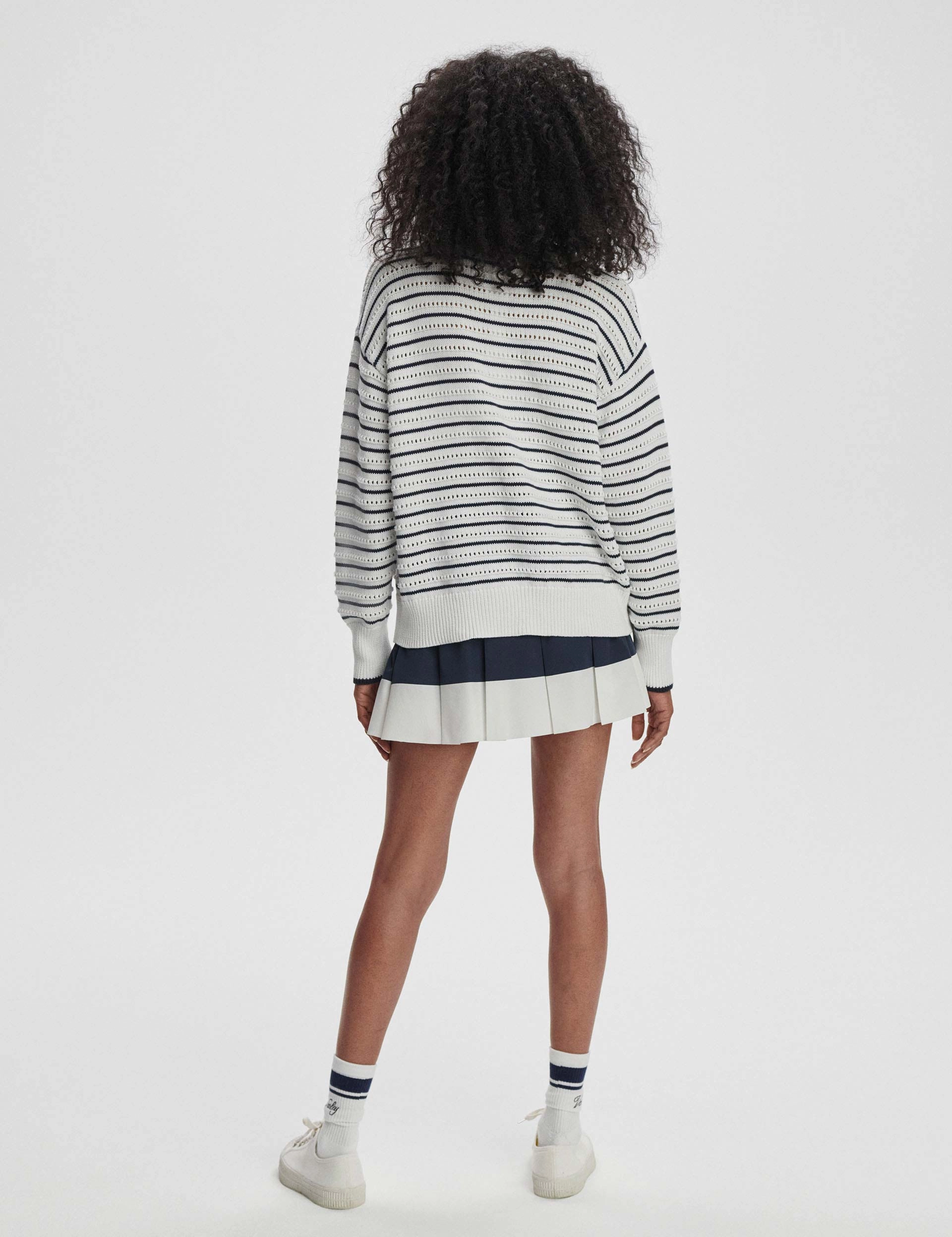 Antonia Relaxed Cardigan - White/Blue Nights