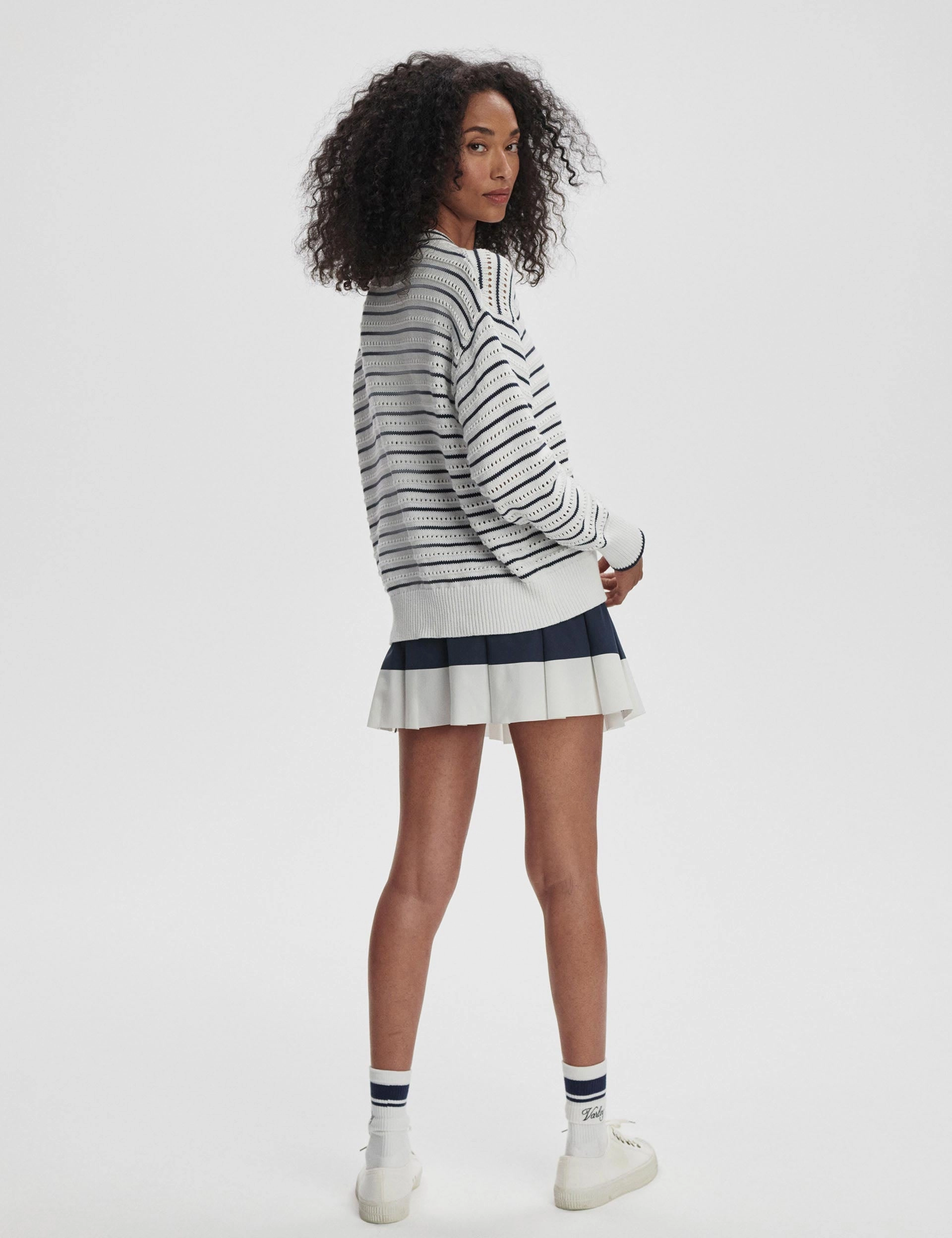 Antonia Relaxed Cardigan - White/Blue Nights