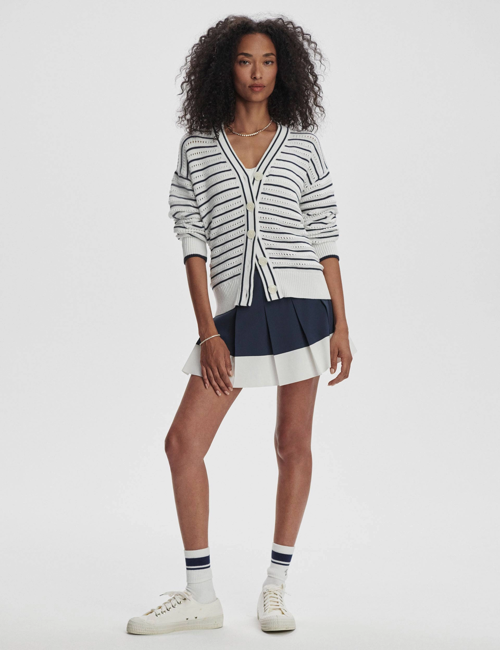 Antonia Relaxed Cardigan - White/Blue Nights