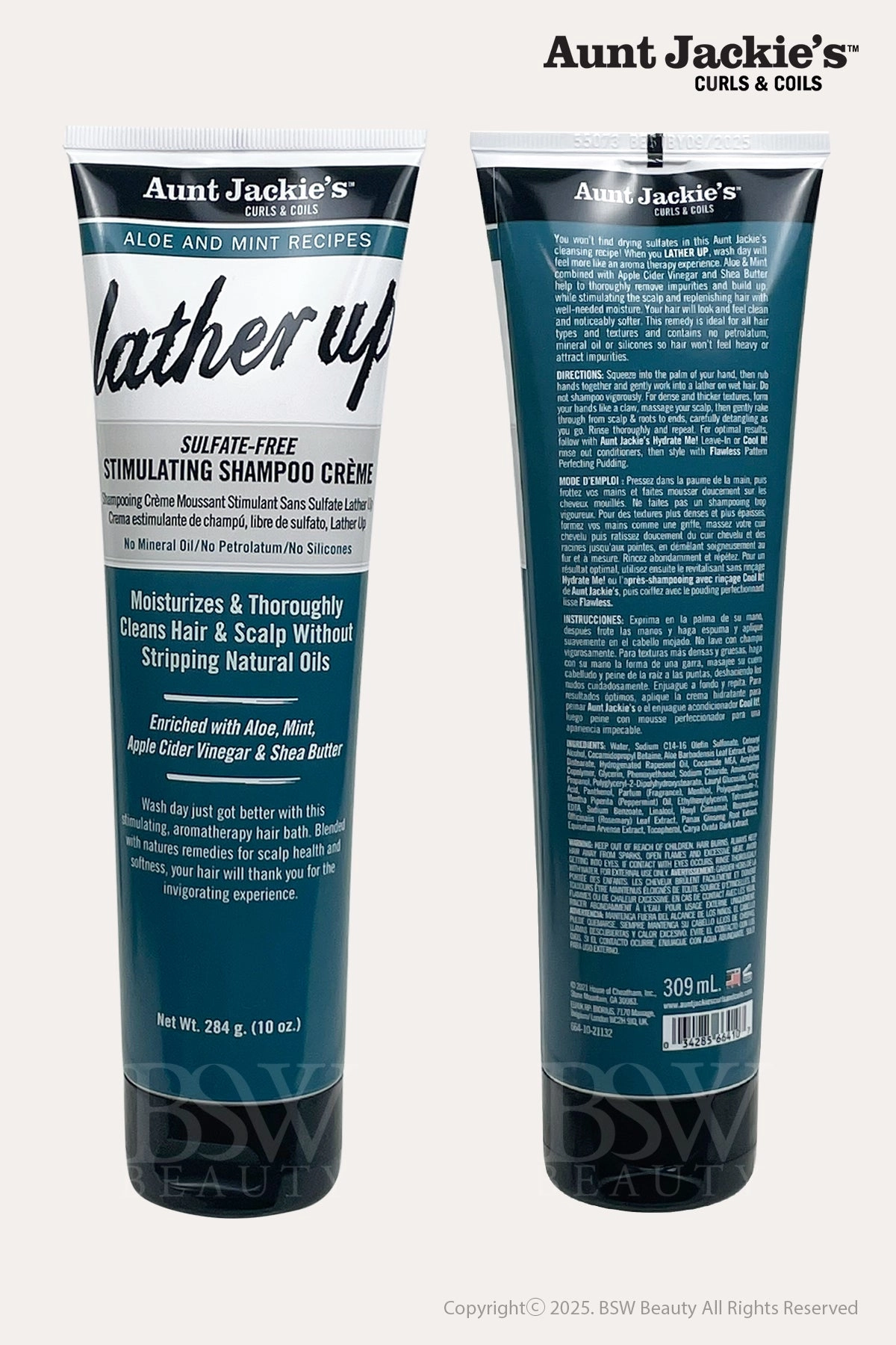 AUNT JACKIE'S ALOE AND MINT LATHER UP SULFATE-FREE STIMULATING SHAMPOO CREME 10oz
