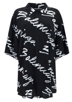 Balenciaga Allover Logo Printed Minimal Shirt
