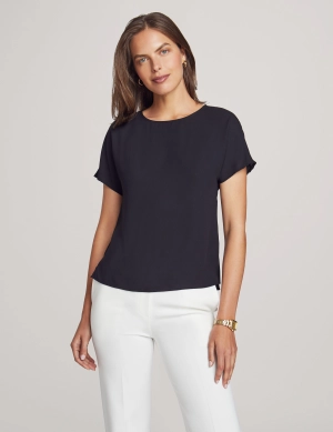 Bateau Neck Short Sleeve Blouse