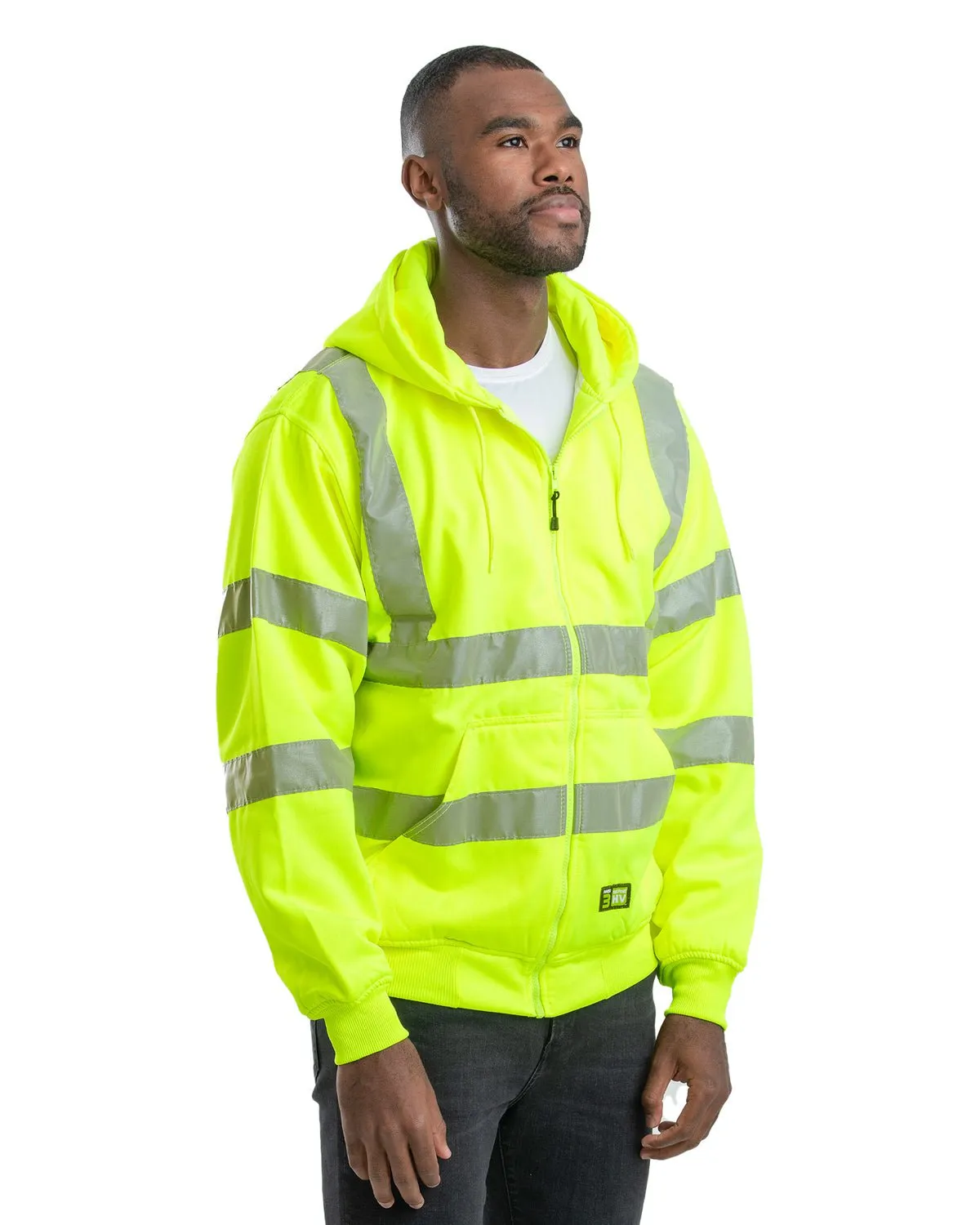Berne Mens Hi Vis Class 3 Thermal-Lined Yellow Fleece Hoodie