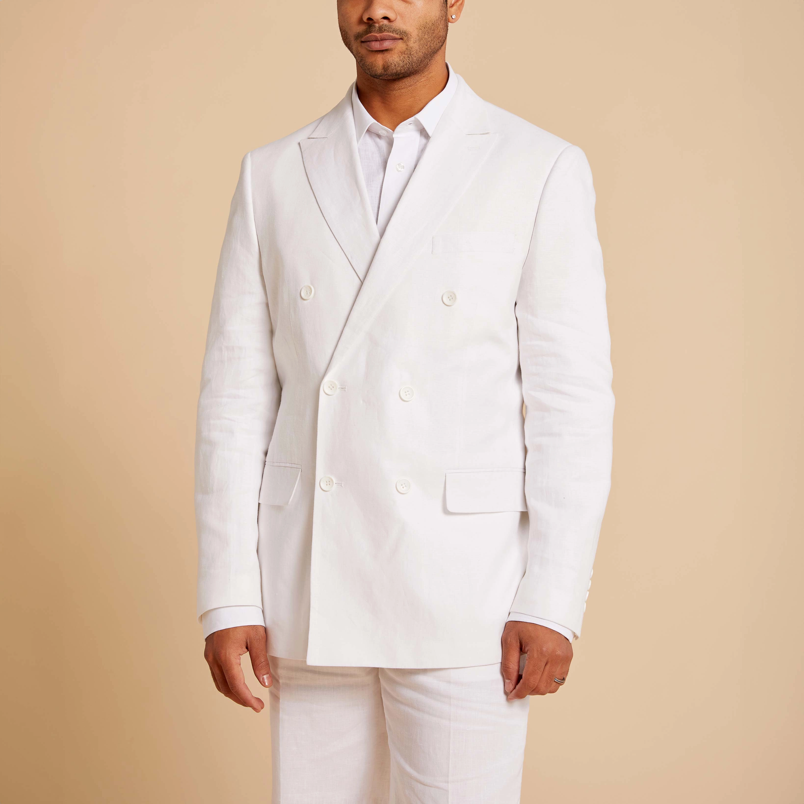 BL661 Double Breasted Linen Yarn-Dye Blazer - White
