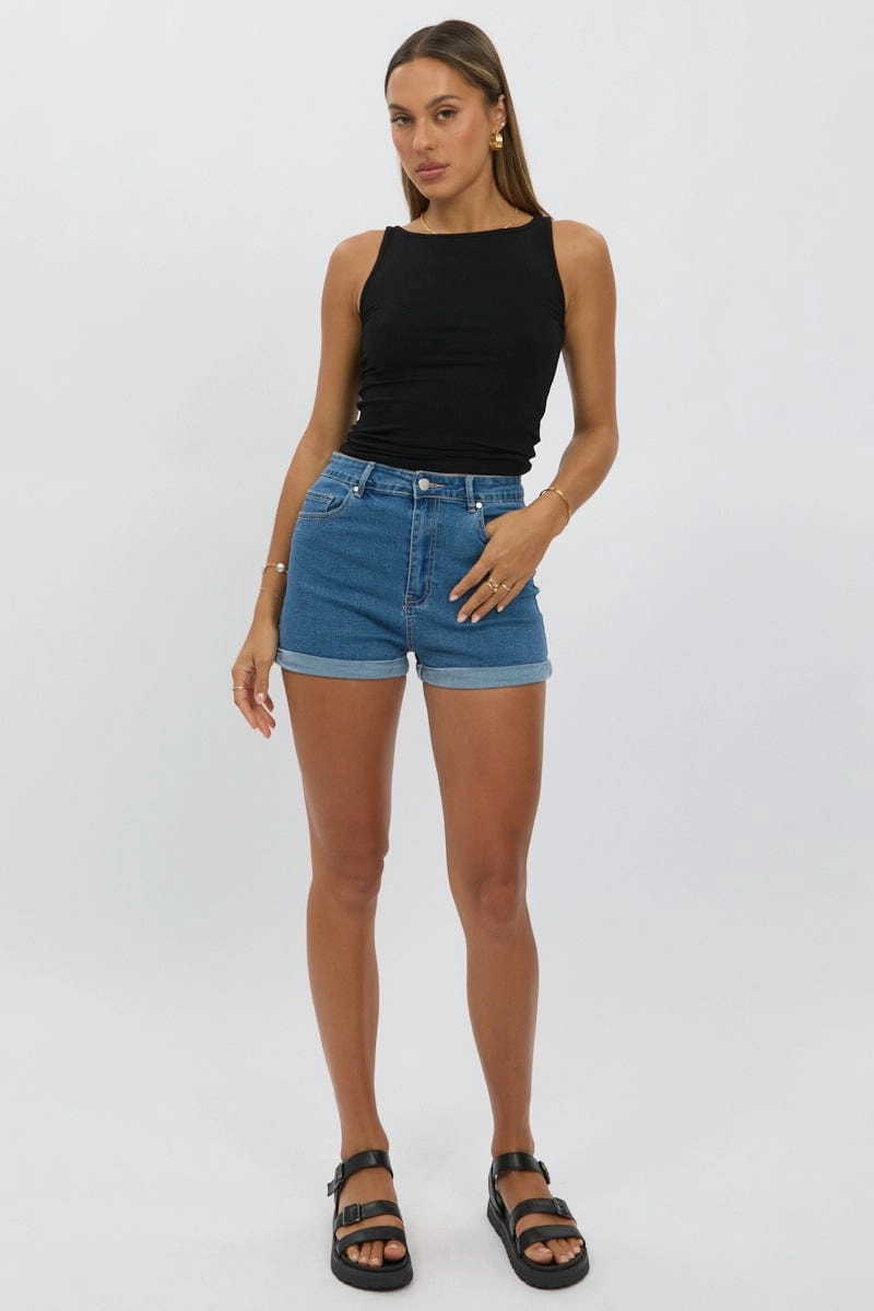 Black Boat Neck Tank Top Rib