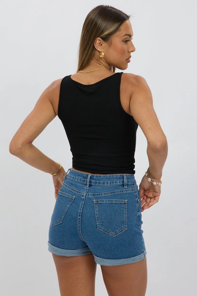 Black Boat Neck Tank Top Rib