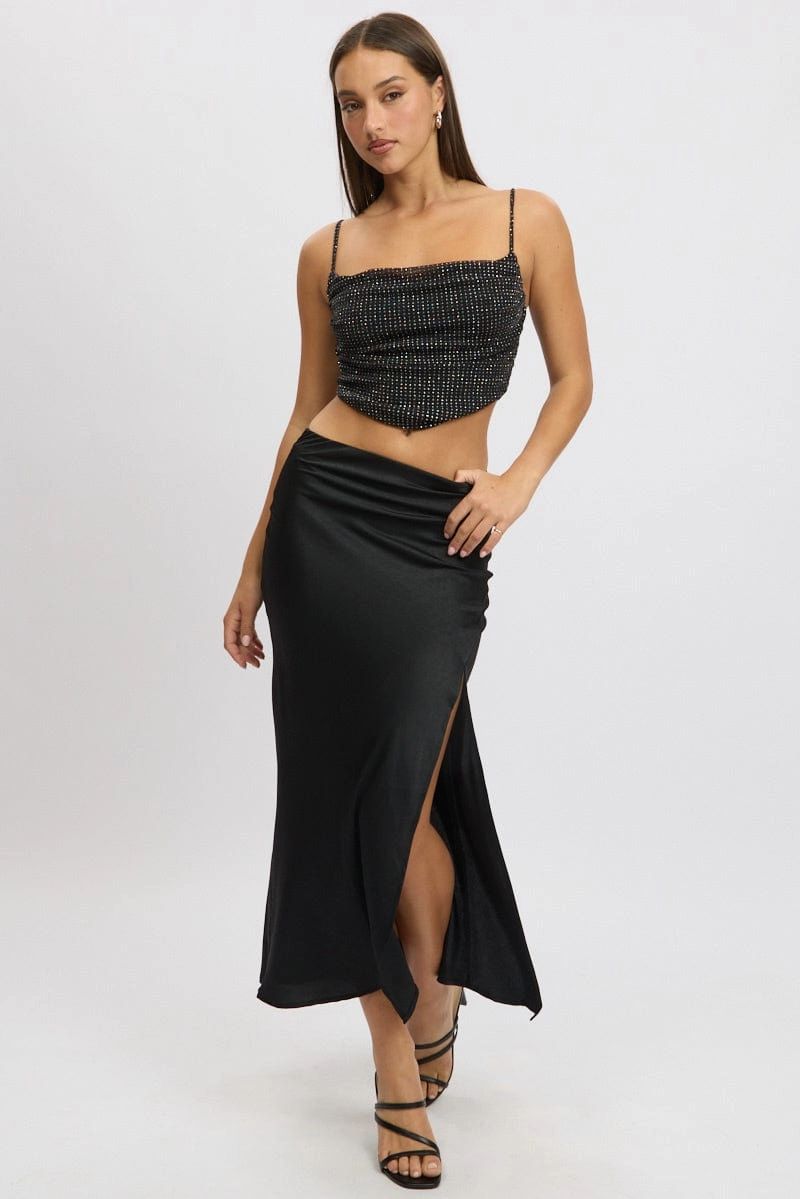 Black Cami Top Cowl Neck