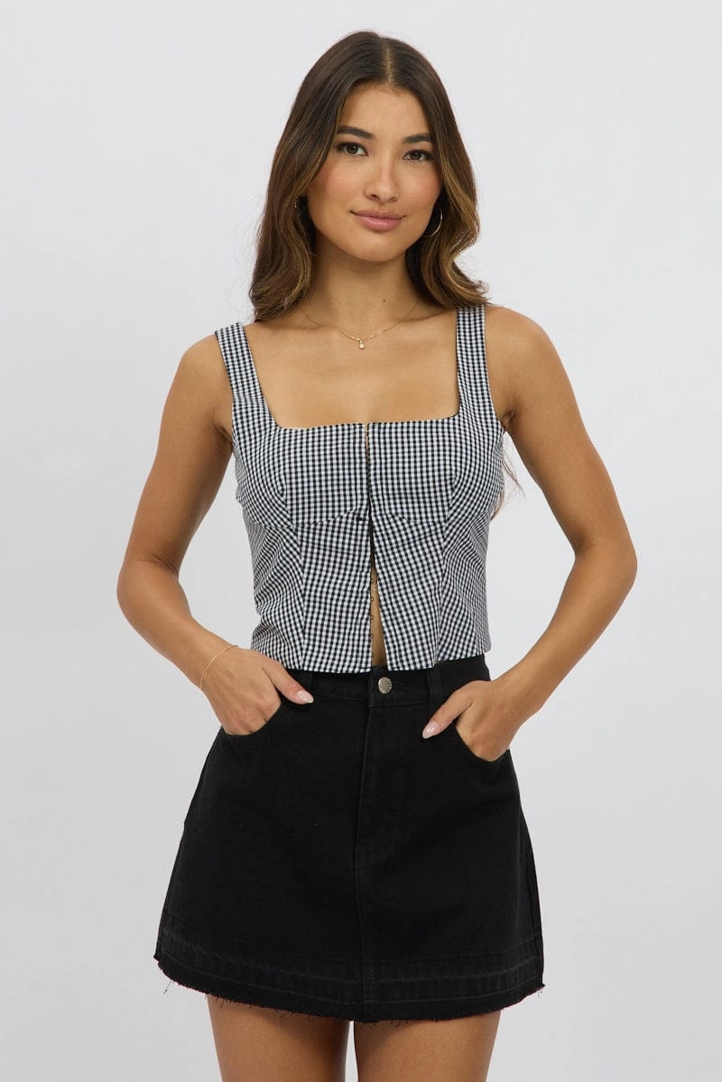 Black Check Corset Top Sleeveless