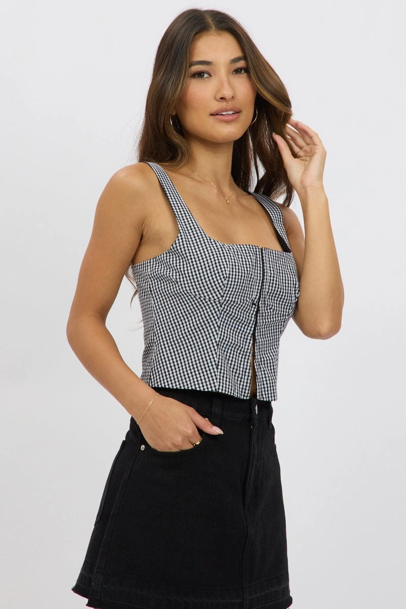 Black Check Corset Top Sleeveless