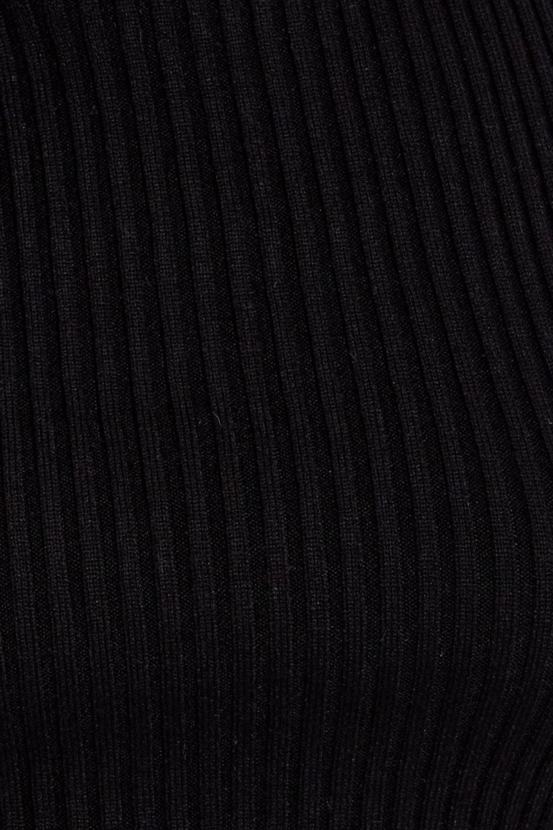 Black Knit Top Sleeveless Roll Neck Crop