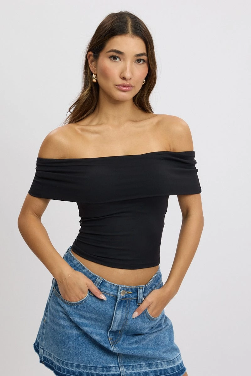 Black Off Shoulder Top Jersey