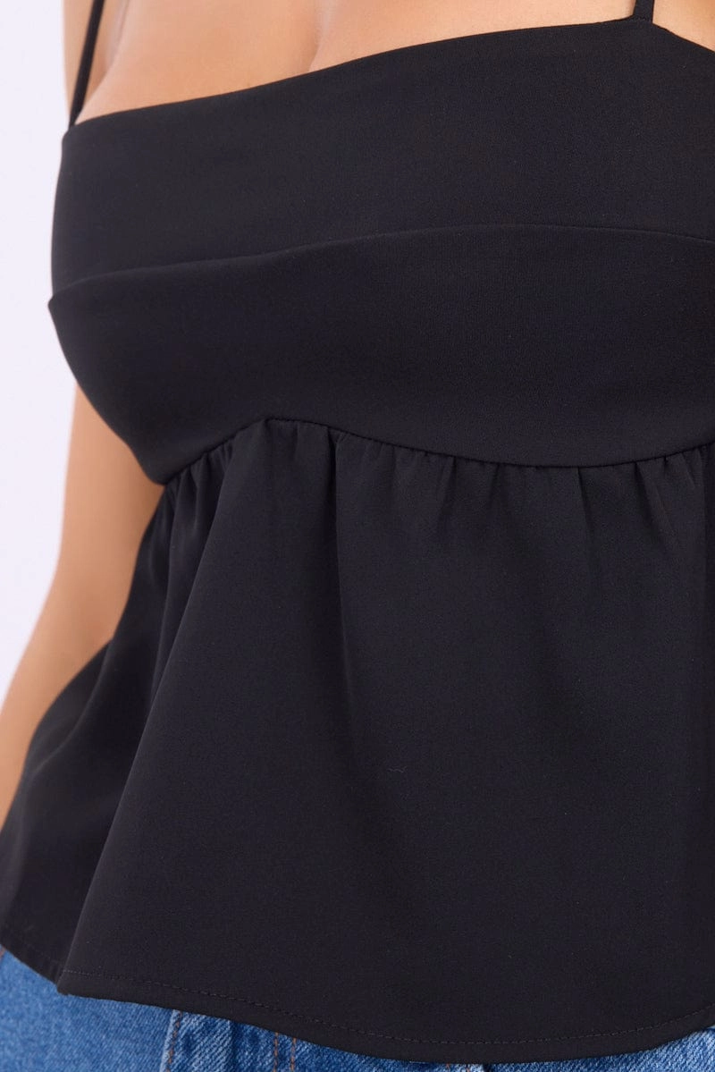 Black Peplum Cami Sleeveless Babydoll