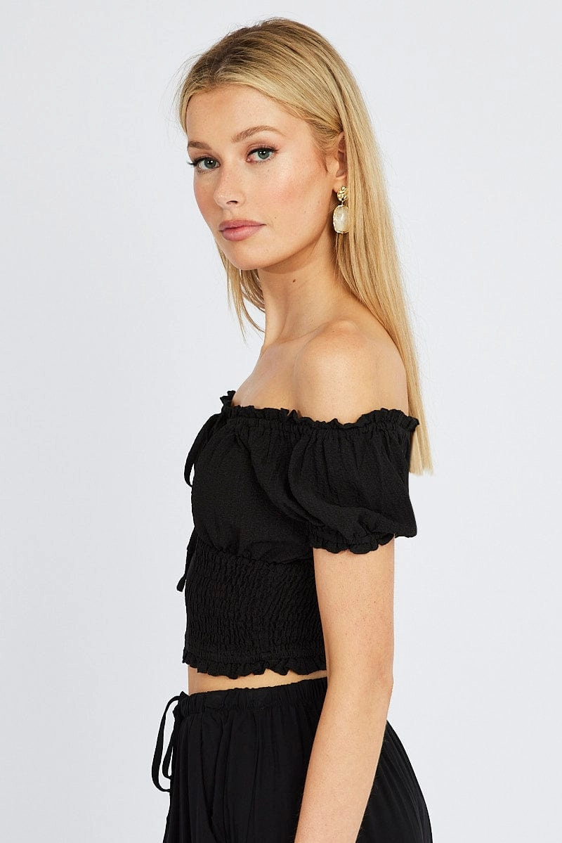 Black Ruched Top Short Sleeve