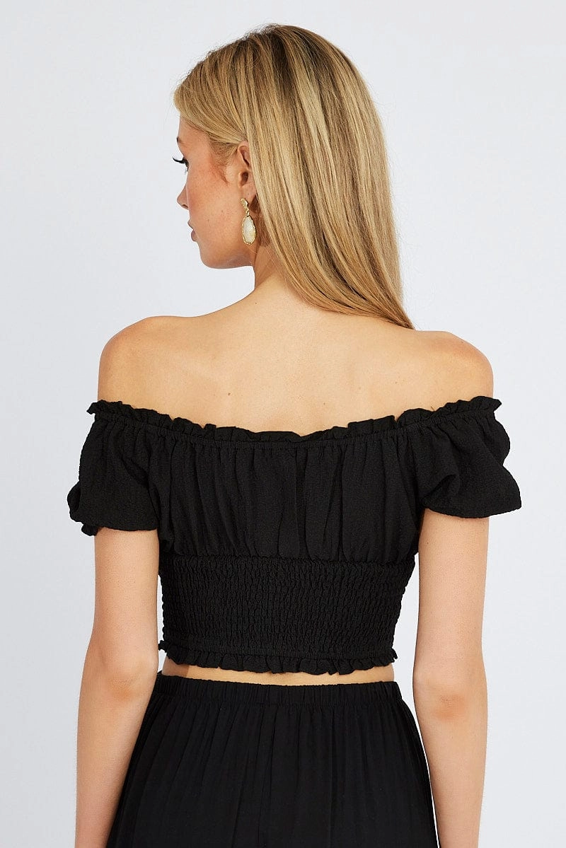 Black Ruched Top Short Sleeve