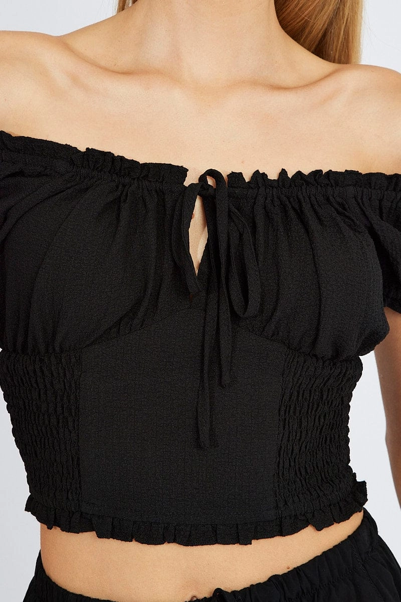 Black Ruched Top Short Sleeve