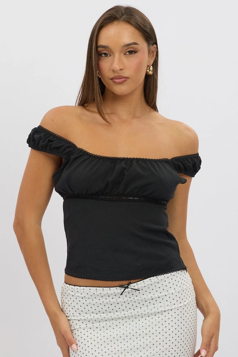 Black Tie Front Top Short Sleeve