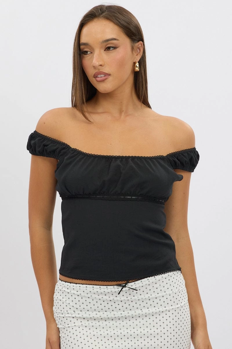Black Tie Front Top Short Sleeve