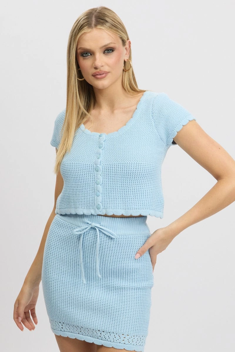 Blue Crochet Knit Cardigan Short