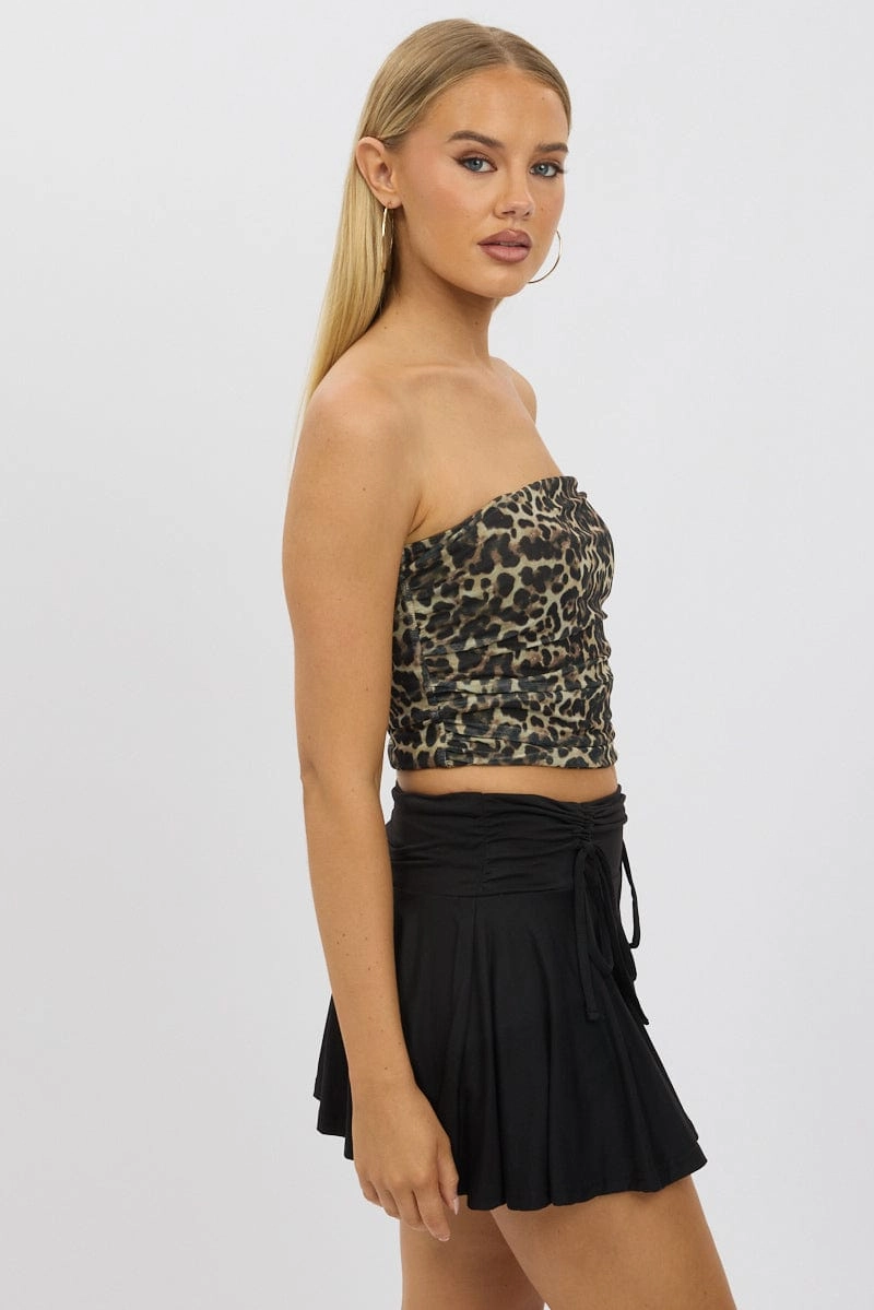 Brown Animal Print Boob Tube Top Mesh
