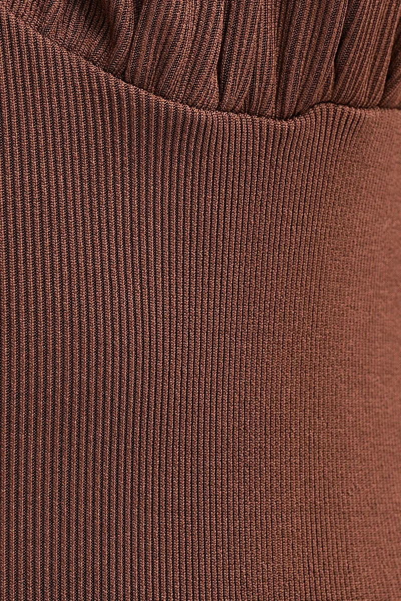 Brown Gathered Bust Rib Bodysuit