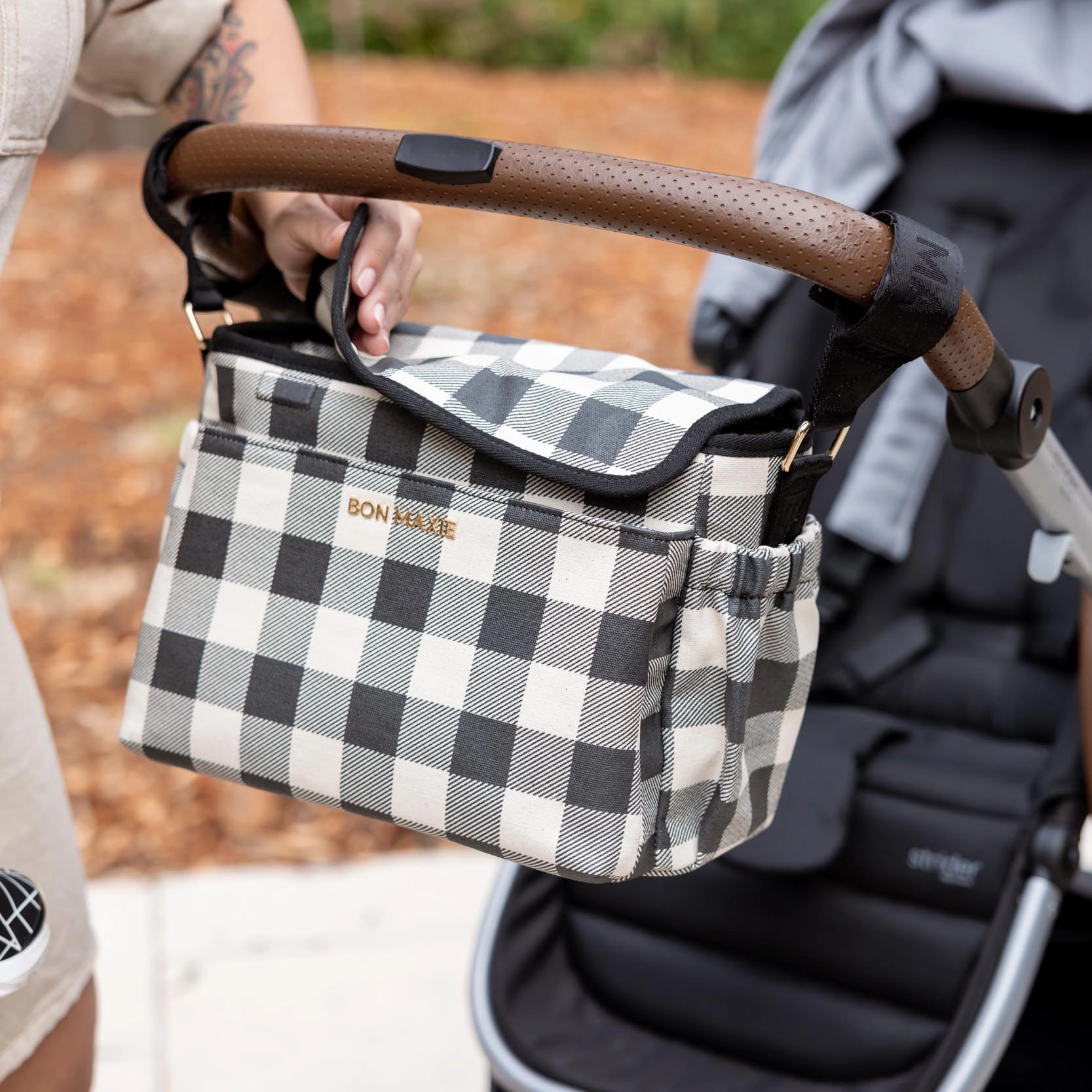 Carryall Pram Caddy -- Black Gingham