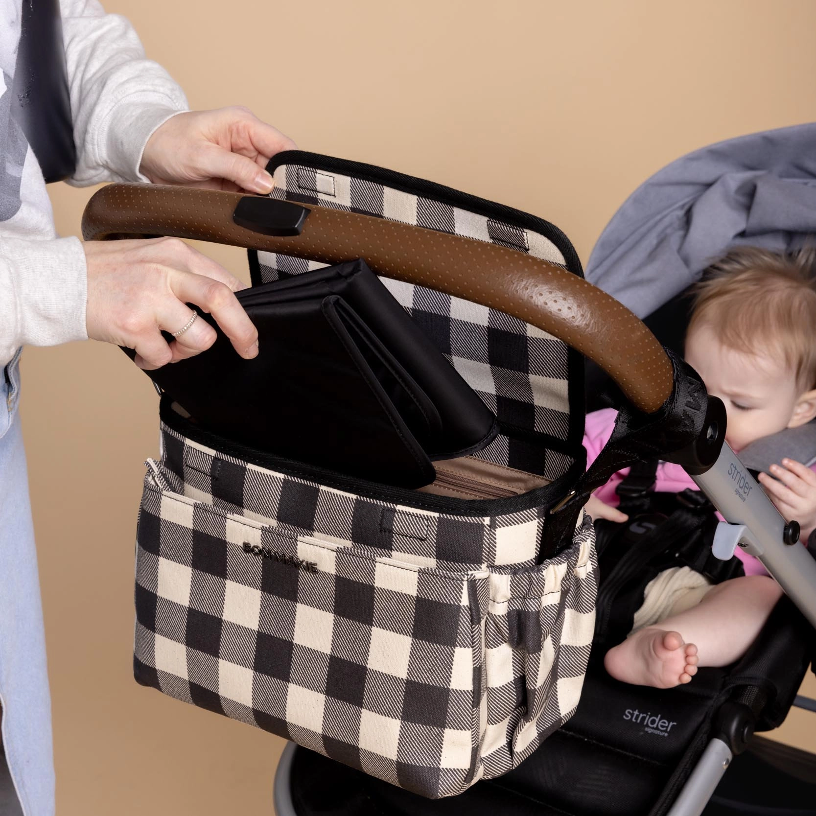 Carryall Pram Caddy -- Black Gingham