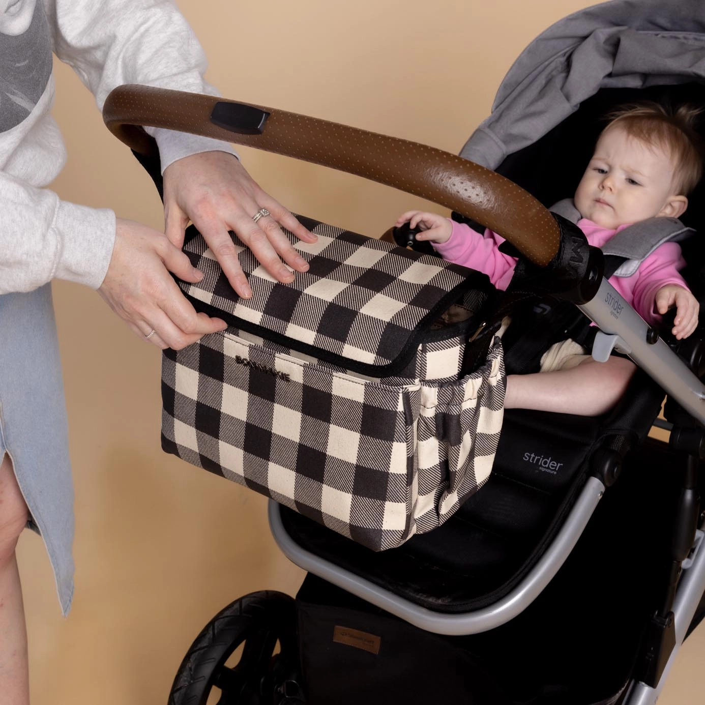 Carryall Pram Caddy -- Black Gingham