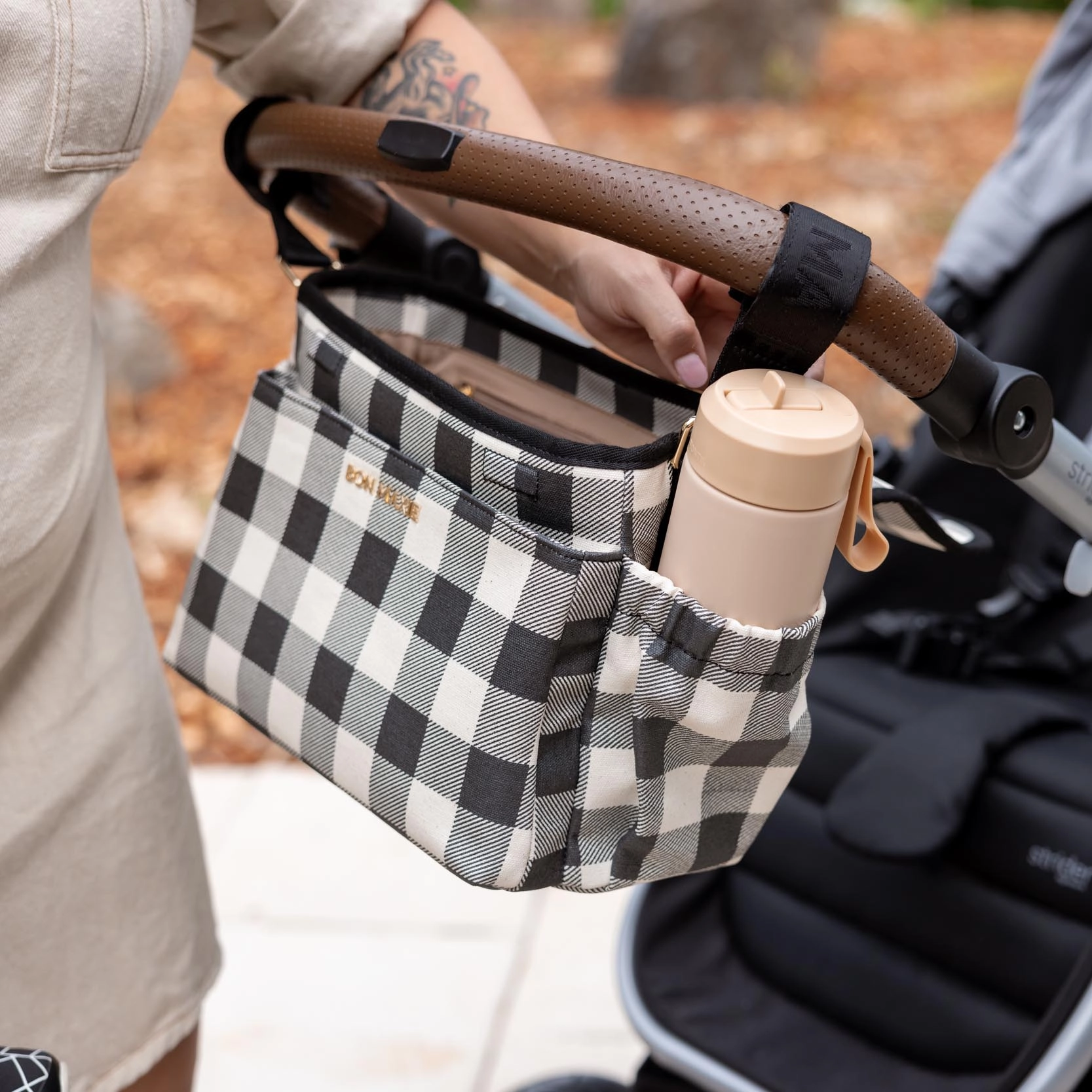 Carryall Pram Caddy -- Black Gingham