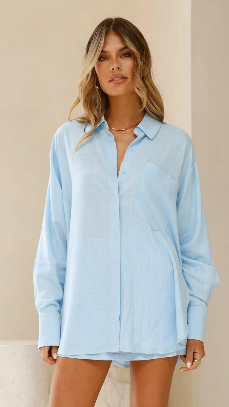 Charla Button Up Top - Blue
