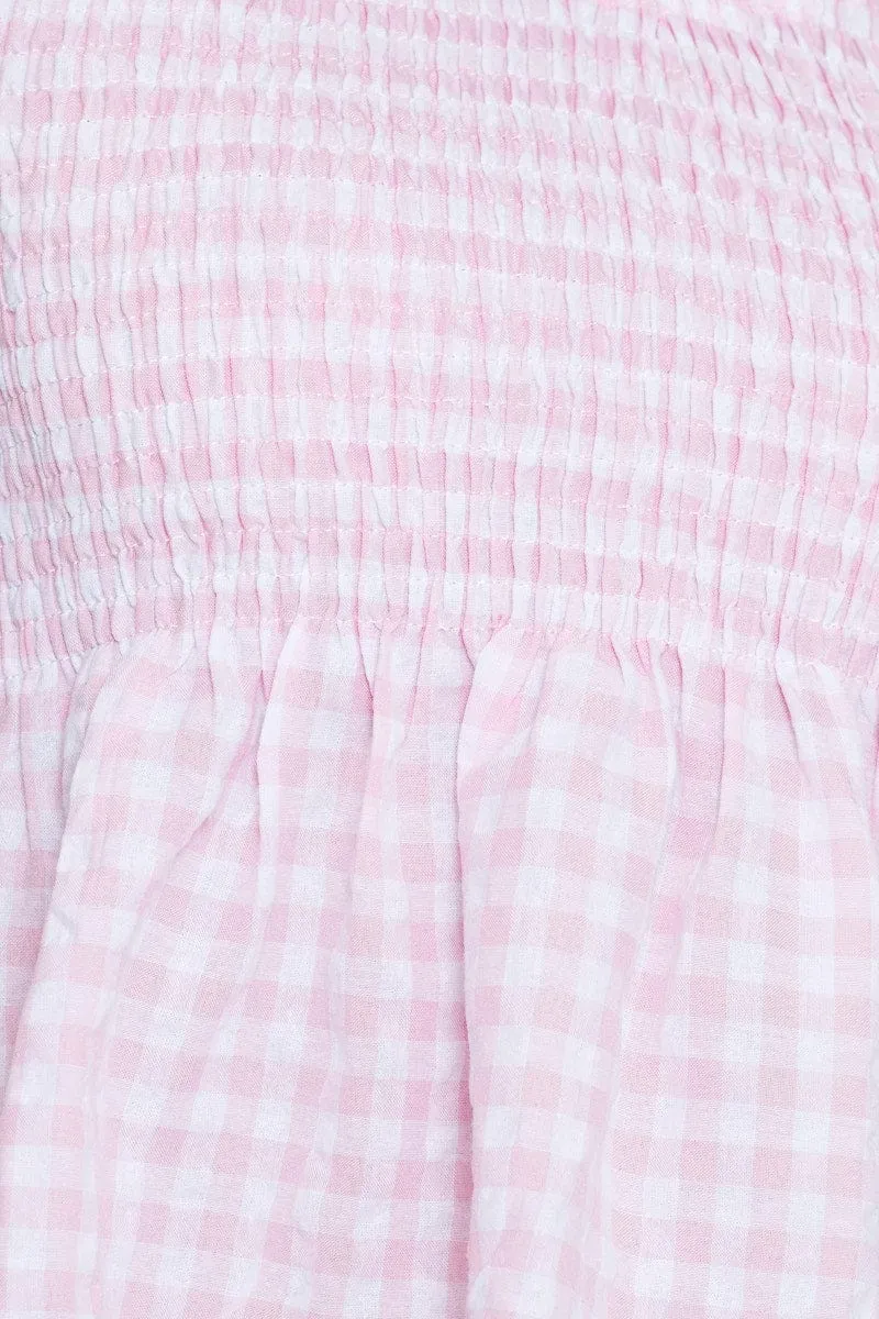 Check Puff Sleeve Top Short Sleeve