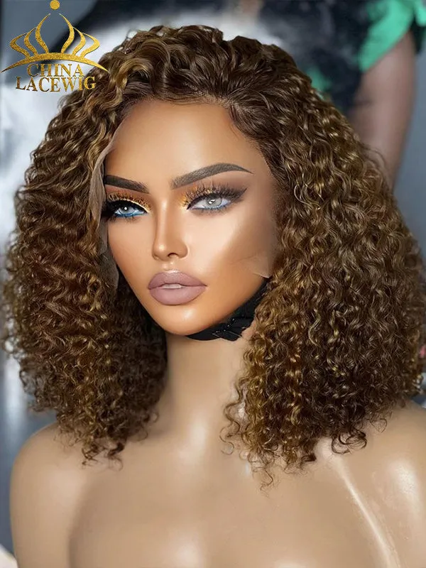 Chinalacewig 8x6 Royal 007 Lace Wig Ombre Brown Curly Wear &Go Breathable Cap WigCL011