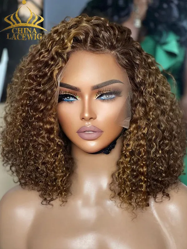 Chinalacewig 8x6 Royal 007 Lace Wig Ombre Brown Curly Wear &Go Breathable Cap WigCL011