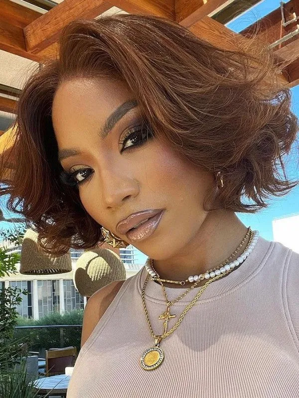 Chinalacewig 8x6 Royal 007 Lace Wig Rich Brown Short Hair Wear &Go Breathable Cap Wig CL013