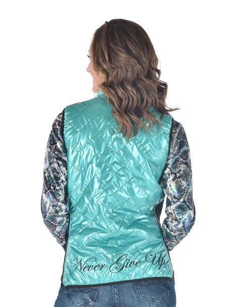 Cowgirl Tuff Womens Midweight Logo Turquoise 100% Polyester Softshell Vest