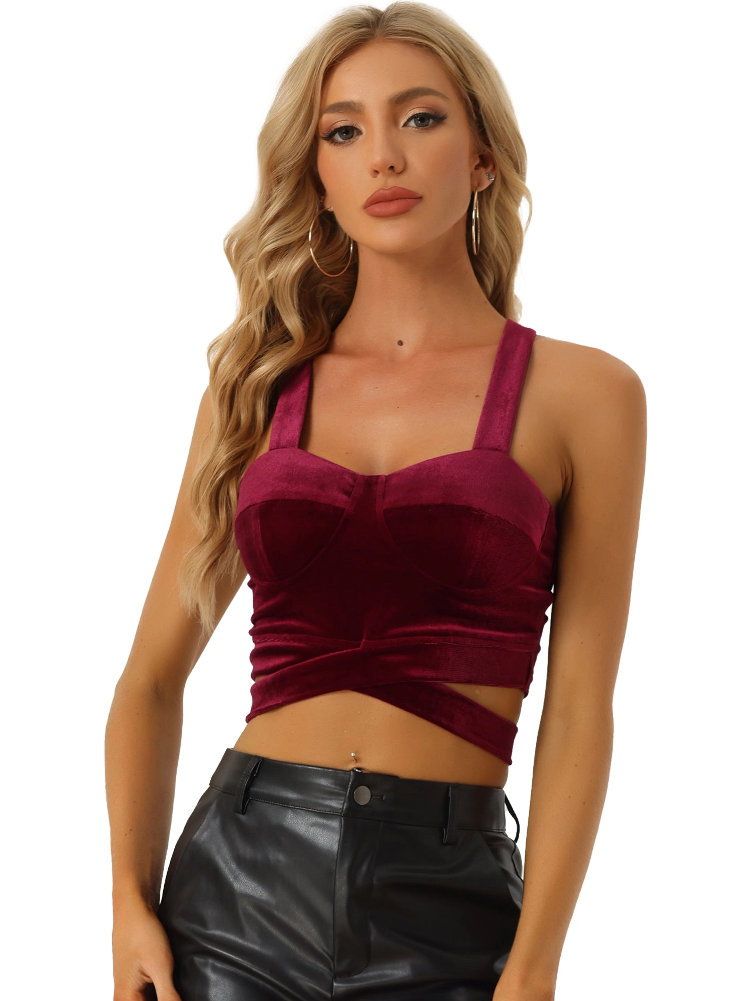 Crop Tank Tops Strappy Deep V Sleeveless Velvet Tube Top