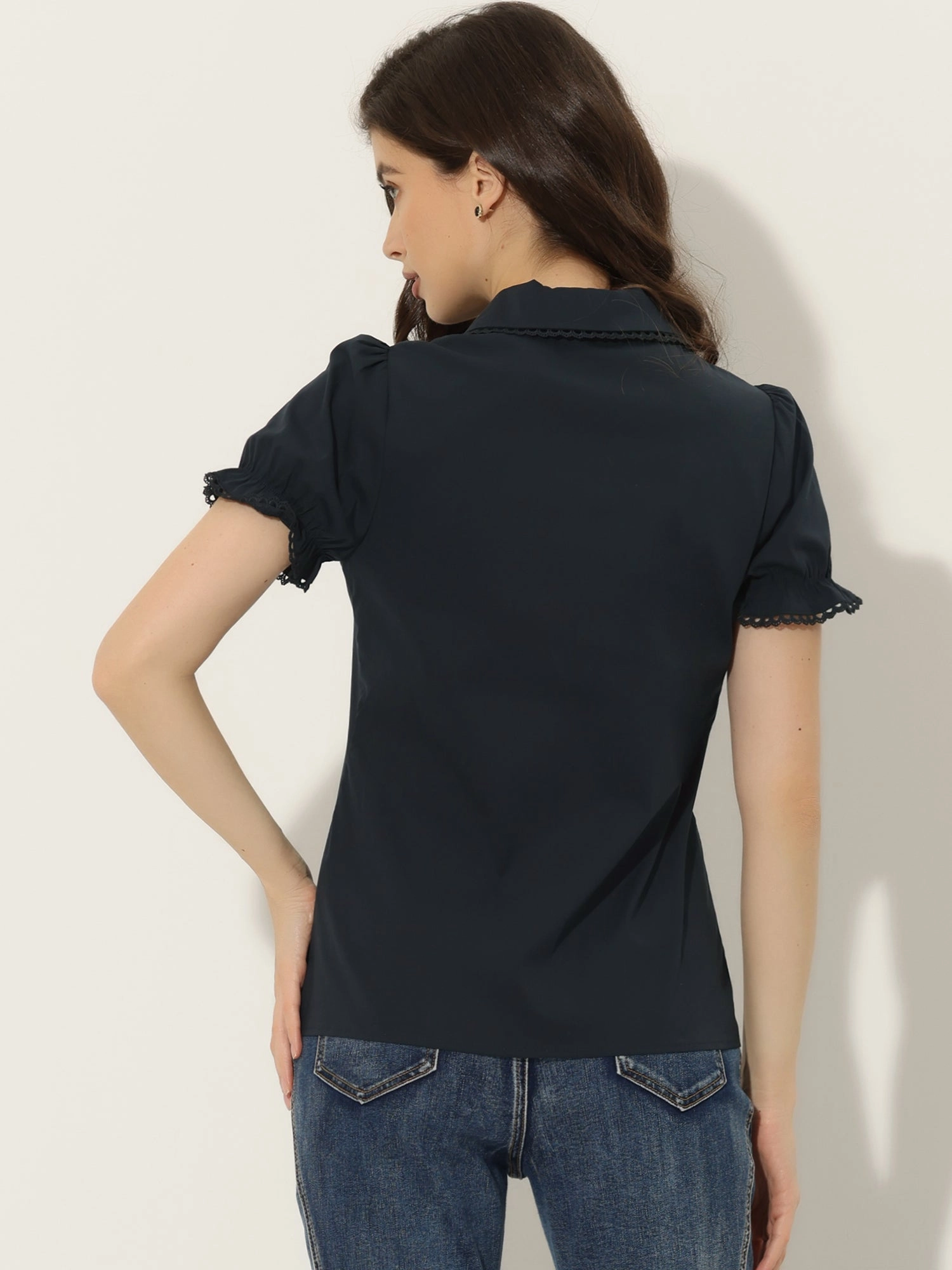 Doll Collar Tops Short Sleeve Button Down Shirt
