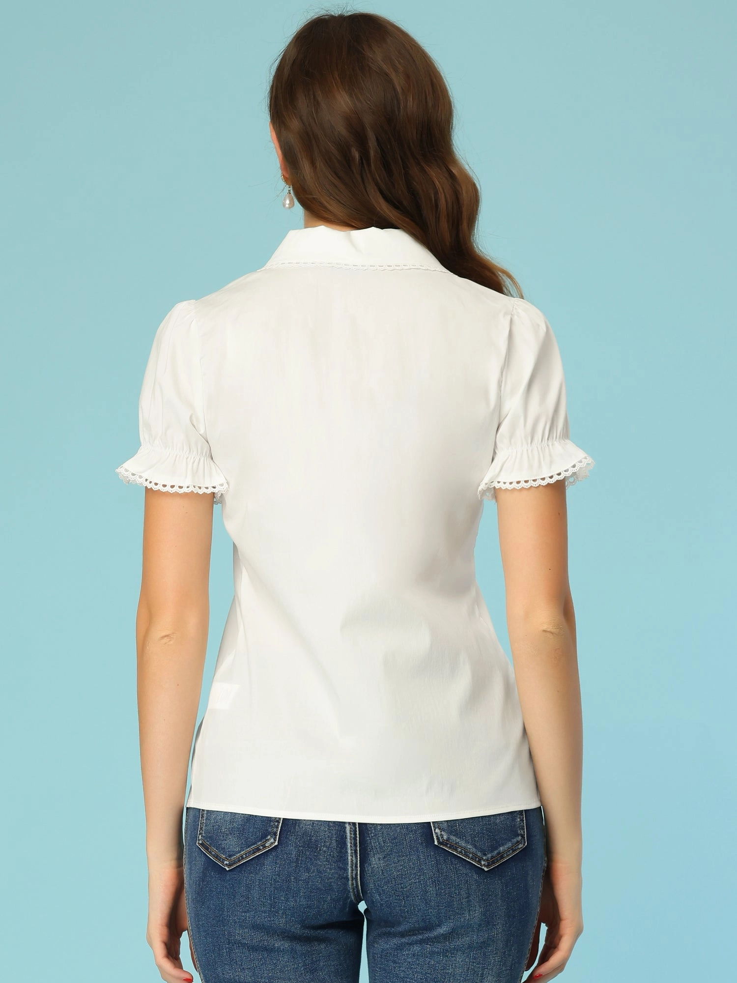 Doll Collar Tops Short Sleeve Button Down Shirt