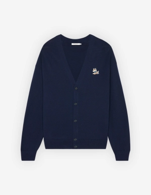 Dressed Fox Patch Relaxed Cardigan Navy