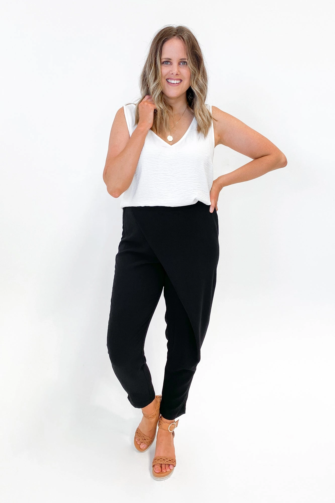 Gloss by Shine On Eliana Wrap Front Pants Black