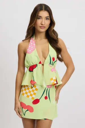 Green Abstract Halter Top Sleeveless