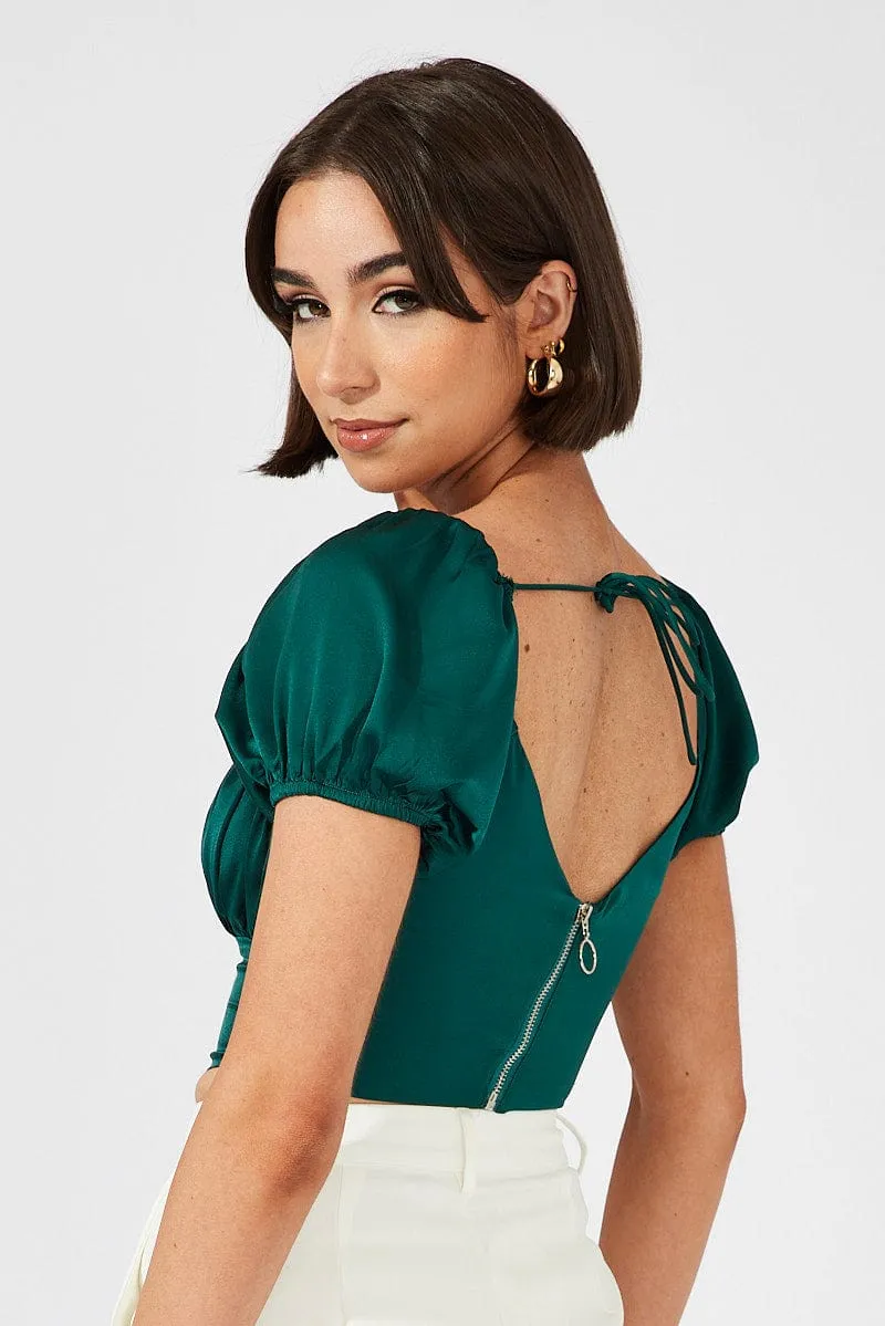 Green Corset Top Short Sleeve