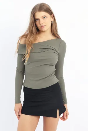 Green One Shoulder Top Long Sleeve