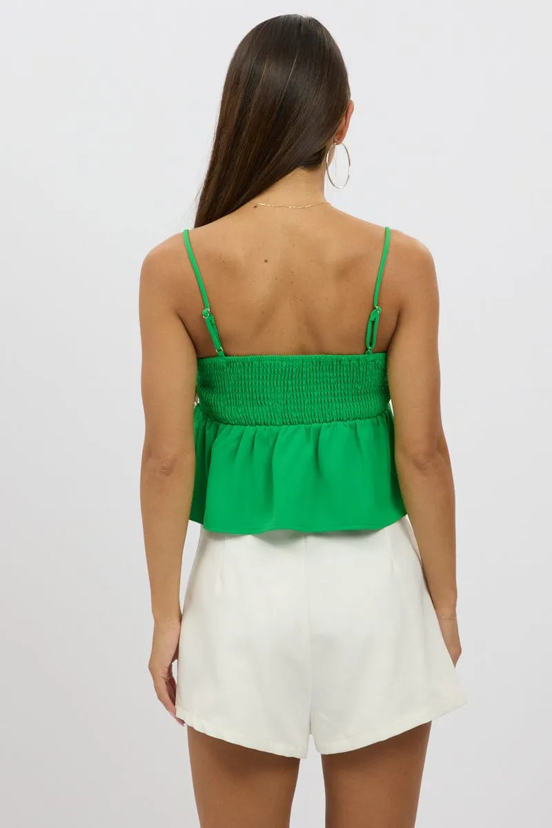 Green Peplum Cami Sleeveless Babydoll
