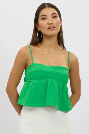 Green Peplum Cami Sleeveless Babydoll