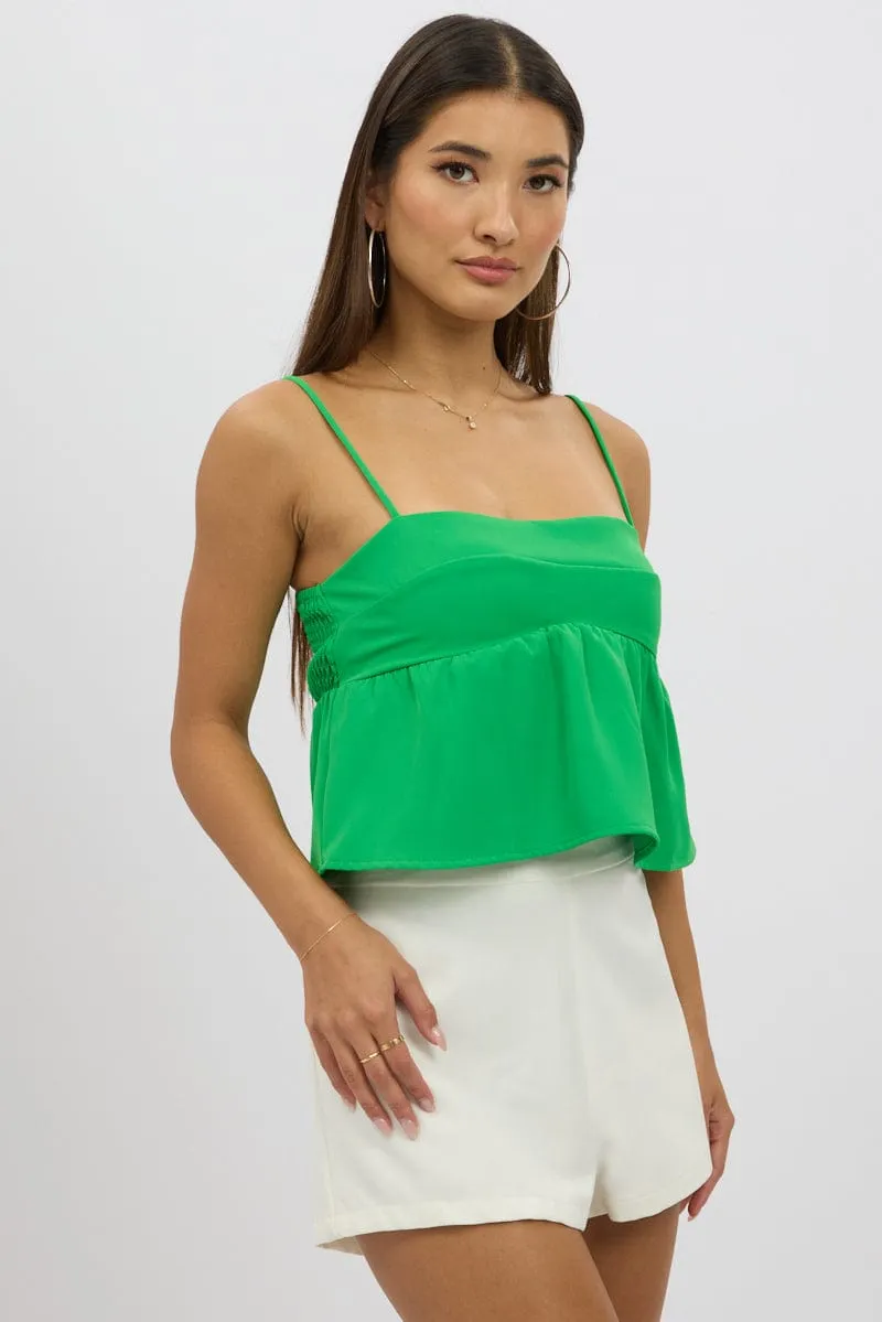 Green Peplum Cami Sleeveless Babydoll