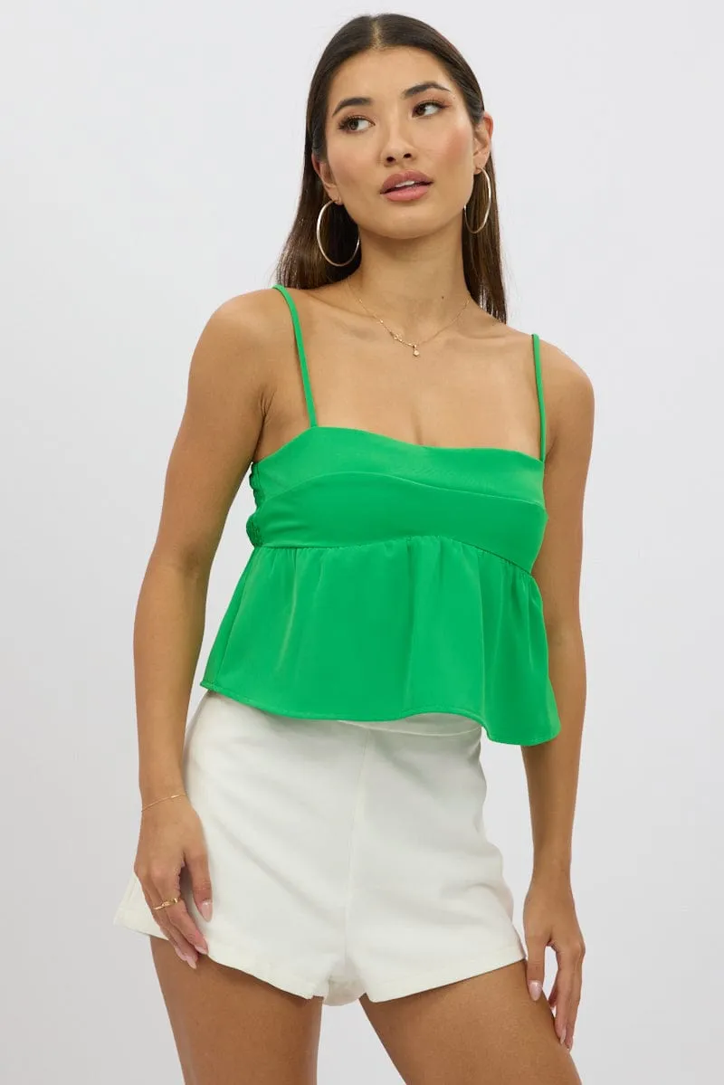 Green Peplum Cami Sleeveless Babydoll