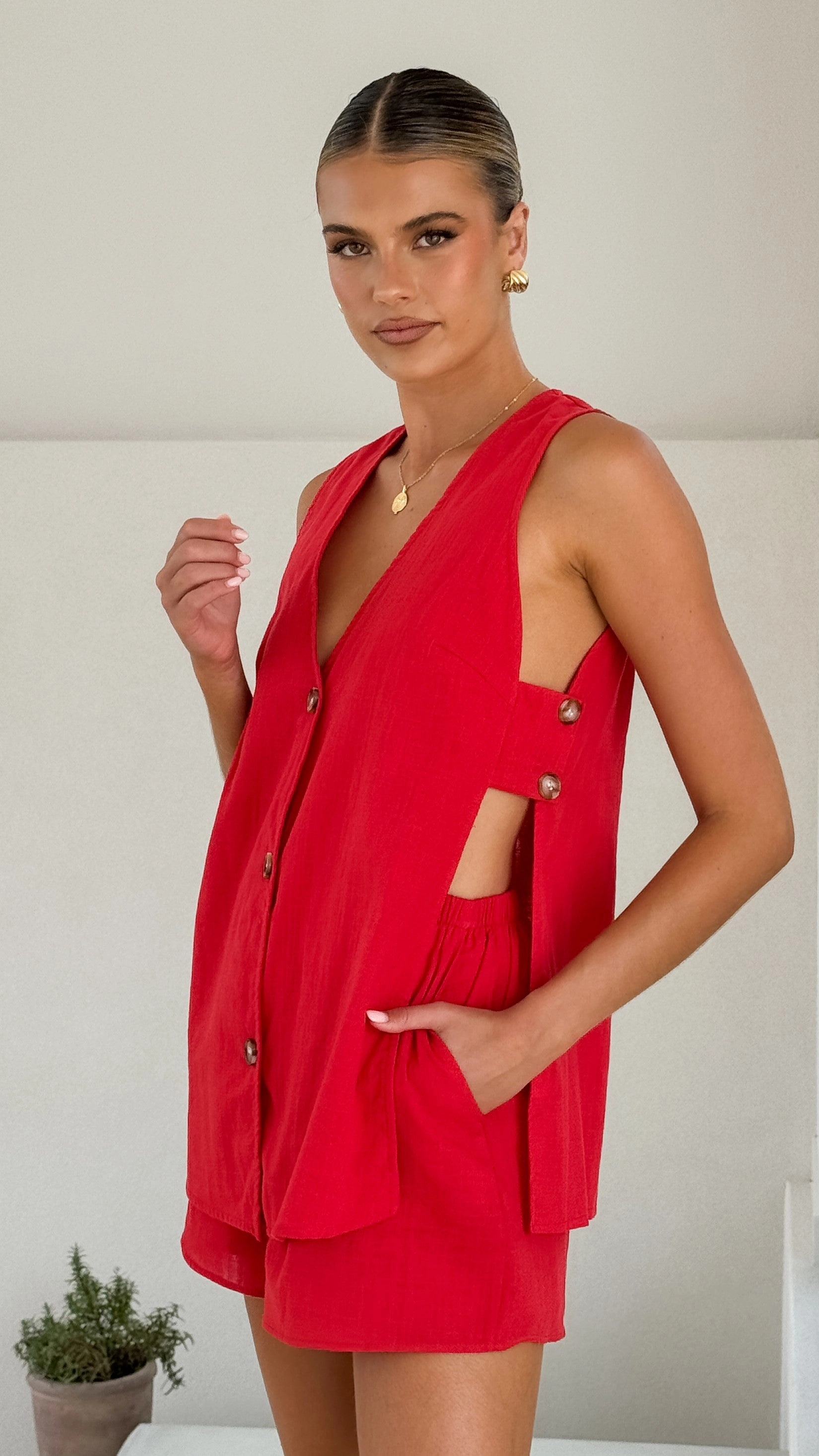 Hayley Vest and Shorts Set - Red